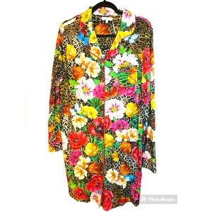 JOHNNY WAS Sandra Long Sleeve Shirt NEW Size M Leopard Floral Nightshirt